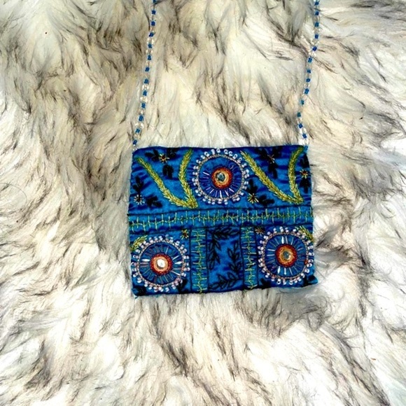Y2k beaded bag mini beaded bag vintage beaded bag moyna bag Blue travel purse - Picture 1 of 13